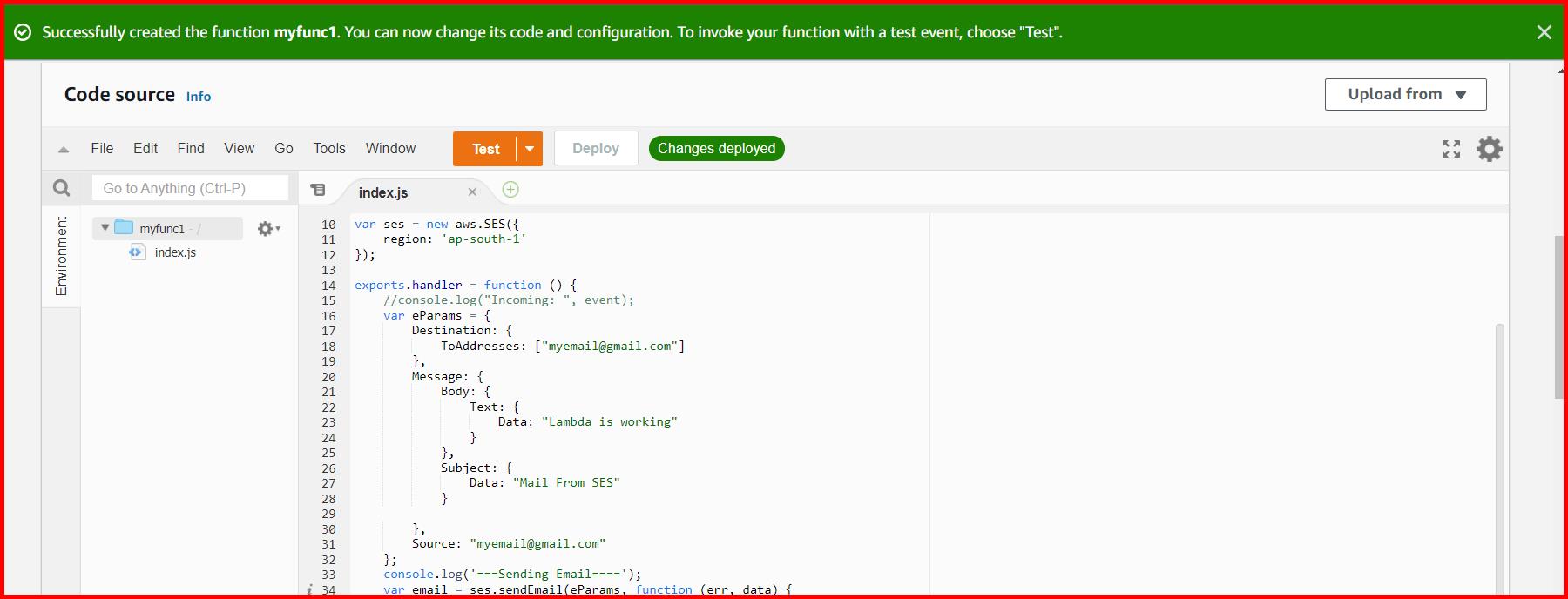 Picture showing the Deploy button for deploying the code